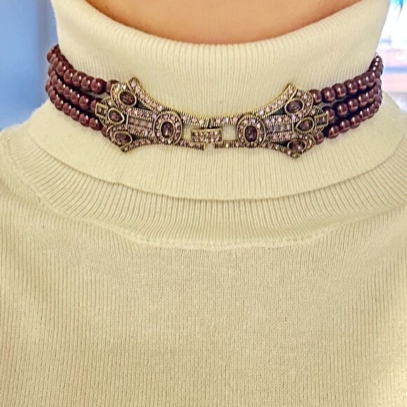 Rare Heidi Daus Age of Elegance Aubergine Pearls 5-string Jewelry Set - Picture 8 of 14